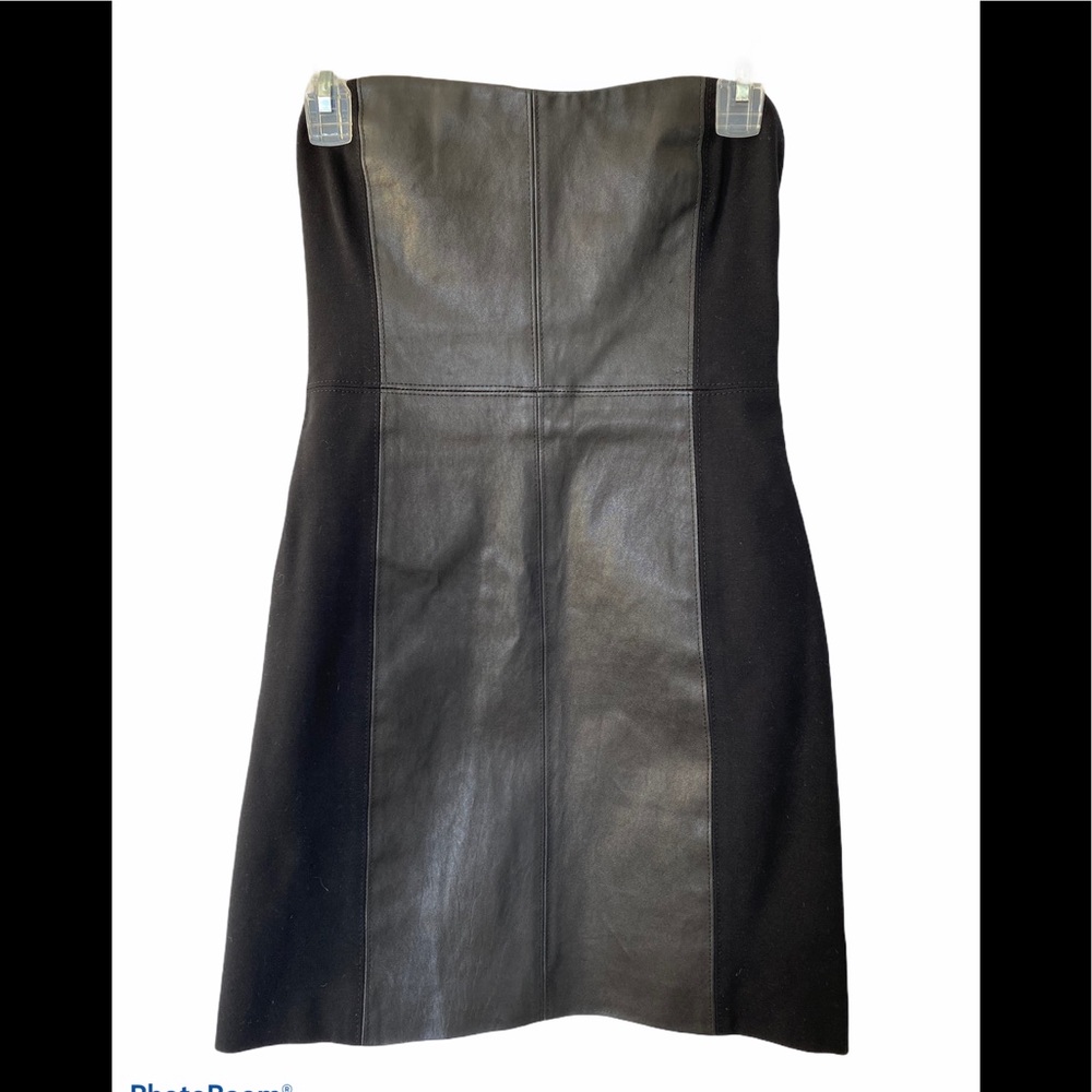 Theory Shosana Leather Panel Strapless Mini Dress